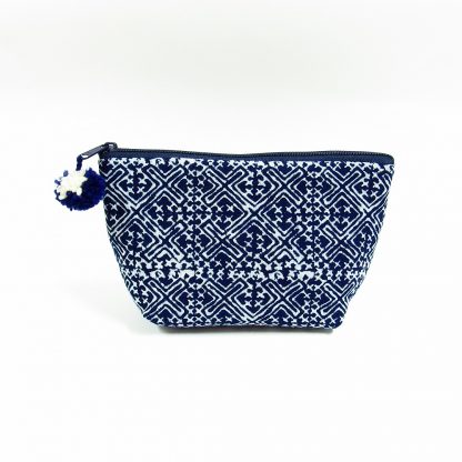 Fair Trade purse made of Karen woven fabric in cream and navy blue