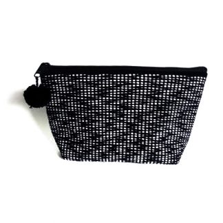 fair trade pouch in black and white woven fabric