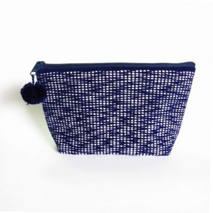 Fair Trade pouch made of woven fabric white on navy blue