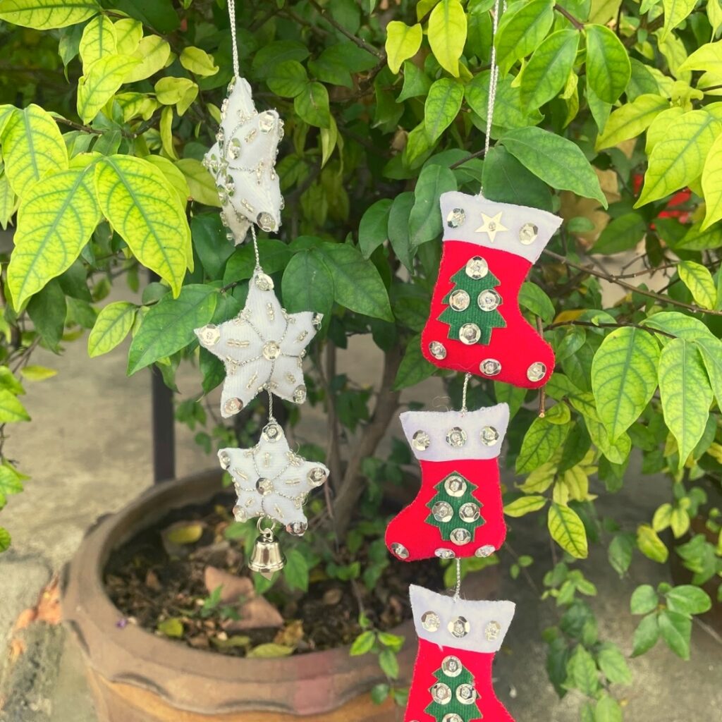 Fair Trade Christmas ornaments star mobile and sock mobile